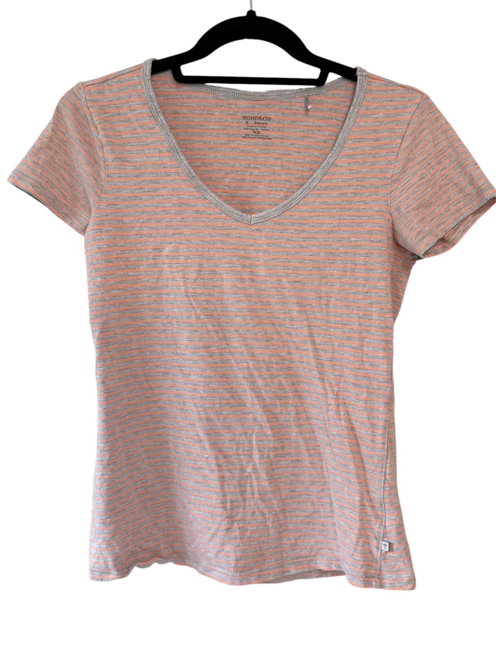 Toad&Co Marley Striped V Neck Tee Orange Grey Size XS
